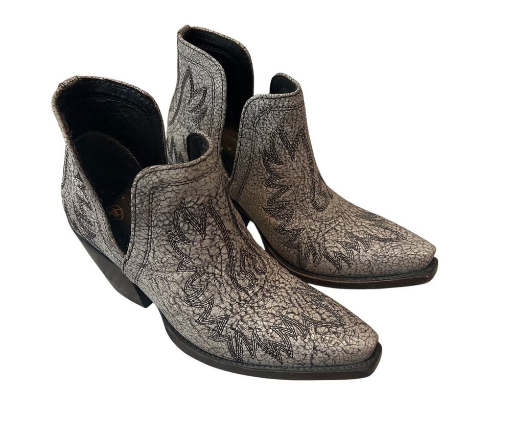 Ariat Dixon Blanco White Leather Embroidered Western Booties 5.5B